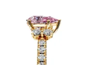 Paired Accent Engagement Ring Setting for Fancy Pink Pear-Shaped Center with Pave Band and Prong Head in Yellow Gold