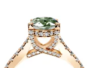 Solitaire Engagement Ring Setting for Fancy Green Oval Center with Widening Pave Band and Claw Prong Head in Rose Gold