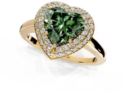 Halo Engagement Ring Setting for Fancy Green Heart-Shaped Center with Plain Tapered Band and Prong Head in Yellow Gold