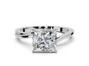 Solitaire Engagement Ring Setting for Princess Cut Center with Plain Bypass Twist Band and Prong Head in Platinum