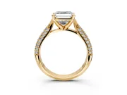 Solitaire Engagement Ring Setting for Asscher Cut Center with Multi-Row Accents and Prong Head in Yellow Gold