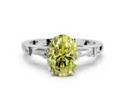 Bar-Set Engagement Ring Setting for Fancy Yellow Oval Center with Tapered Baguette Accents and Prong Head in Platinum