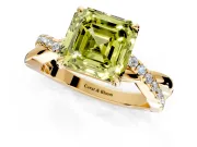 Crossover Engagement Ring Setting for Fancy Yellow Asscher Cut Center with Pave and Plain Strands and Prong Head in Yellow Gold