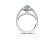 Halo Engagement Ring Setting for Fancy Blue Marquise Center with Framed Halo, Pave Band and Prong Head in Sterling Silver