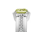 Halo Engagement Ring Setting for Fancy Yellow Asscher Cut Center with Wide Band, Inlaid Accent Row and Prong Head in White Gold