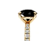Solitaire Engagement Ring Setting for Fancy Black Round Cut Center with Fine Pave Narrow Band and Prong Head in Yellow Gold