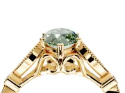 Solitaire Engagement Ring Setting for Fancy Green Marquise Center with Marquise and Bezel Accents and Prong Head in Yellow Gold