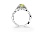 Halo Engagement Ring Setting for Fancy Yellow Cushion Cut Center with Leaf Motif Split Shank and Prong Head in Platinum