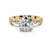 Solitaire Engagement Ring Setting for Round Cut Center with Milgrain Bezel Accents and Prong Head in Yellow Gold
