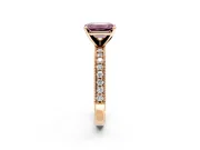 Milgrain Pave Engagement Ring Setting for Fancy Pink Emerald Cut Center with Accent Band and Prong Head in Rose Gold