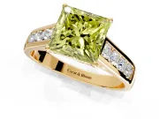 Solitaire Engagement Ring Setting for Fancy Yellow Princess Cut Center with Cathedral Channel Band and Prong Head in Yellow Gold