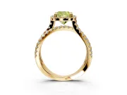 Halo Engagement Ring Setting for Fancy Yellow Cushion Cut Center with Double Pave Split Shank and Prong Head in Yellow Gold