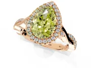 Halo Engagement Ring Setting for Fancy Yellow Pear-Shaped Center with Twist Band and Prong Head in Rose Gold