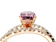 Solitaire Engagement Ring Setting for Fancy Pink Emerald Cut Center with Woven 3-Strand Pave Band and Prong Head in Rose Gold