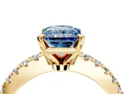Solitaire Engagement Ring Setting for Fancy Blue Radiant Cut Center with Single Row Accent Band and Prong Head in Yellow Gold