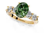 5 Stone Engagement Ring Setting for Fancy Green Oval Center with Graduated Accents and Prong Head in Yellow Gold