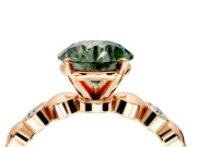 Solitaire Engagement Ring Setting for Fancy Green Round Cut Center with Beaded Bezel Station Band and Prong Head in Rose Gold