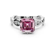 Solitaire Engagement Ring Setting for Fancy Pink Asscher Cut Center with Accented Twist Band and Leaf Prong Head in Platinum