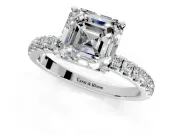 Open Basket Engagement Ring Setting for Asscher Cut Center with Pave Band and Prong Head in White Gold