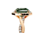 Halo Engagement Ring Setting for Fancy Green Asscher Cut Center with Pave and Plain Twist Band and Prong Head in Rose Gold
