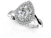 Halo Engagement Ring Setting for Pear-Shaped Center with Twist Band and Prong Head in Platinum