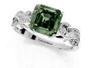 Leaf Engagement Ring Setting for Fancy Green Asscher Cut Center with Milgrain Accent Band and Prong Head in Sterling Silver