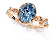 Vintage Station Engagement Ring Setting for Fancy Blue Oval Center with Accents and Prong Head in Rose Gold