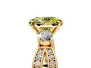 3 Stone Engagement Ring Setting for Fancy Yellow Oval Center with Pave Twist Band and Prong Head in Yellow Gold