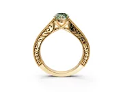 Solitaire Engagement Ring Setting for Fancy Green Marquise Center with Engraved Pave Band and Prong Head in Yellow Gold