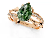 Solitaire Engagement Ring Setting for Fancy Green Pear-Shaped Center with Pave and Plain Crossover Band and Prong Head in Rose Gold