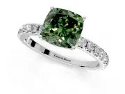 Solitaire Engagement Ring Setting for Fancy Green Cushion Cut Center with Large Accent Band and Prong Head in Platinum