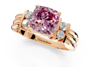 Solitaire Engagement Ring Setting for Fancy Pink Cushion Cut Center with Grooved Bar Accent Band and Prong Head in Rose Gold