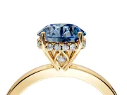 Solitaire Engagement Ring Setting for Fancy Blue Round Cut Center with Fine Wire Band and Prong Head in Yellow Gold