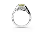 Cathedral Engagement Ring Setting for Fancy Yellow Princess Cut Center with Antique-Style Pave Band and Prong Head in White Gold