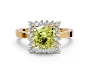 Starburst Halo Engagement Ring Setting for Fancy Yellow Cushion Cut Center with Flat Cathedral Band and Prong Head in Yellow Gold