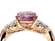 Cluster Engagement Ring Setting for Fancy Pink Princess Cut Center with Round Cut Accent Frame and Prong Head in Rose Gold