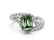 Solitaire Engagement Ring Setting for Fancy Green Emerald Cut Center with Pave Bypass Twist Band and Prong Head in Sterling Silver