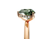 Hidden Halo Engagement Ring Setting for Fancy Green Heart-Shaped Center with Thin Round-Wire Band and Prong Head in Rose Gold