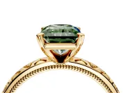 Solitaire Engagement Ring Setting for Fancy Green Radiant Cut Center with XO Engraved Band and Prong Head in Yellow Gold