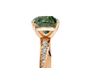 Side Accent Engagement Ring Setting for Fancy Green Cushion Cut Center with Accent Shoulders and Prong Head in Rose Gold