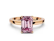 Solitaire Engagement Ring Setting for Fancy Pink Emerald Cut Center with Basket Rail and Prong Head in Rose Gold