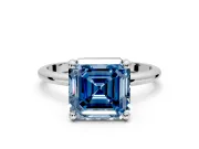 Minimalist Solitaire Engagement Ring Setting for Fancy Blue Asscher Cut Center with Thin Band and Prong Head in Platinum