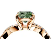 Solitaire Engagement Ring Setting for Fancy Green Cushion Cut Center with Half-Pave Crossover Band and Prong Head in Rose Gold