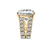 Solitaire Engagement Ring Setting for Princess Cut Center with Pave Split Shank and Prong Head in Yellow Gold