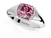 Tension Engagement Ring Setting for Fancy Pink Cushion Cut Center with Wide Tapered Band and Tension Head in White Gold