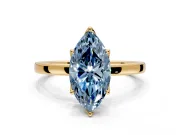 Solitaire Engagement Ring Setting for Fancy Blue Marquise Center with Thin Rounded Plain Band and Prong Head in Yellow Gold