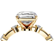 Solitaire Engagement Ring Setting for Asscher Cut Center with Bezel Station Band and Prong Head in Yellow Gold