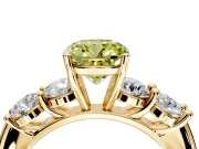 5 Stone Engagement Ring Setting for Fancy Yellow Cushion Cut Center with Graduated Accents and Prong Head in Yellow Gold