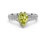 Solitaire Engagement Ring Setting for Fancy Yellow Pear-Shaped Center with Multi-Row Pave Accents and Basket Head in Platinum
