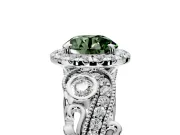 Milgrain Halo Engagement Ring Setting for Fancy Green Round Cut Center with Shoulder Bezels and Prong Head in White Gold